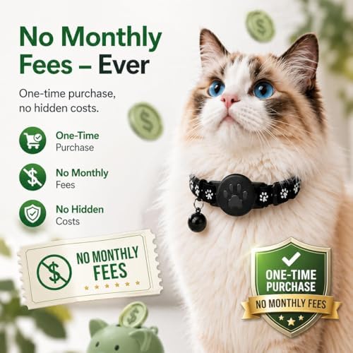GPS Tracker for Cats, Cat Collar with Tracker for Android Users – No Monthly Fee, Google Find Hub Cat GPS Tracker Collar, IP67 Waterproof, Replaceable Battery Lasts 1 Year (Not Standalone GPS) (Black)