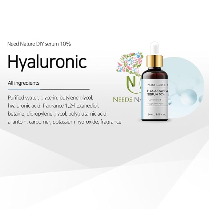 Hyaluronic Acid 10% Facial Serum – NEEDS NATURE DIY Booster with Polyglutamic Acid & Allantoin | Deep Hydration & Barrier Repair | Korean Skincare for Dry & Sensitive Skin | 30ml