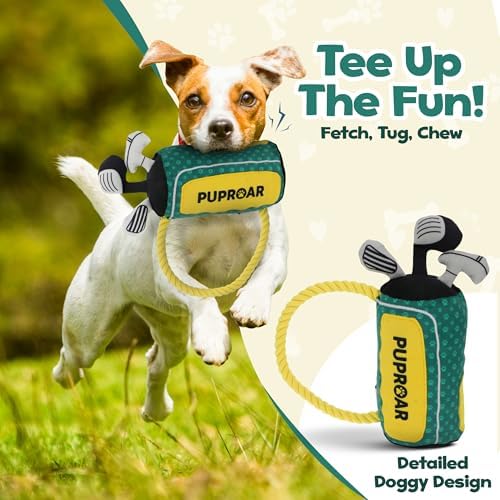 PUPROAR Golf Dog Toy, Dog Birthday Gift, Funny Squeaky Plush Rope Golf Bag Toy for Small, Medium & Large Breeds
