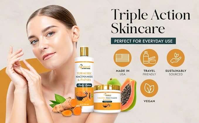 Turmeric body cream– Handmade Niacinamide papaya Turmeric Moisturizer lotion for Dark Spots, Hyperpigmentation, Acne Scars, Evens Tone- turmeric skincare -All Skin Types 8oz (CREAM)