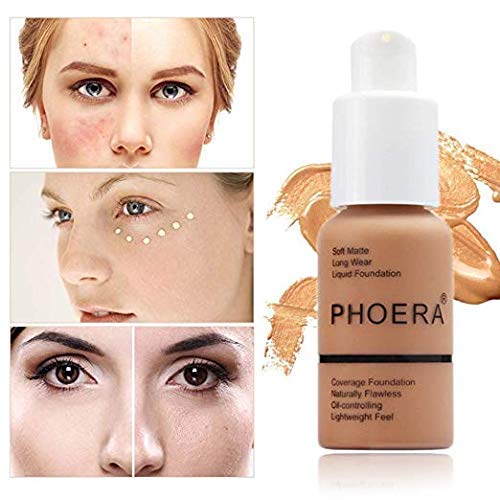 PHOERA Foundation, Flawless Soft Matte Liquid Foundation Makeup for Women. (107# Hone)