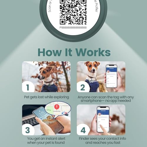 QR Code Pet ID Tag, Silent Silicone Dog ID Tag, Scan QR for Instant Location Alerts, Emergency Contacts, Modifiable Pet Online Profile and Privacy Control, 1Pack (Green)