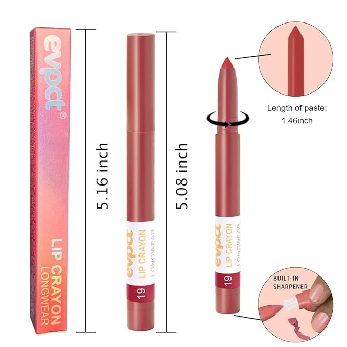 evpct British Red Hot Lip Liner Crayon Pencils Set for Women, Matte Lip Stick Crayon Long Lasting, Lips Pencil Liner and Lipstick set, Lipliner Pencil 24 Hours Long Wearing Lipstick Built-in Sharpener