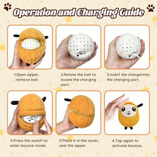 Moving Dog Toys, 2026 Upgraded Jumping Squeaky Moving Dog Ball, Rechargeable Plush Chew Toys for Small/Medium/Large Dogs (Orange)