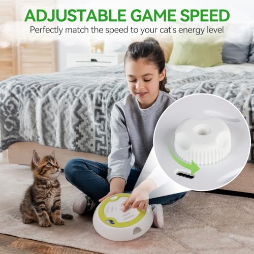 AFP Interactive Cat Toy, Adjustable Speed Automatic Whack a Mole Cat Toy with 6 Random Holes, USB Rechargeable Electronic Toy for Indoor Cats Kittens, Cat Teaser Toy, Non-Slip Base & 2 Replaceables