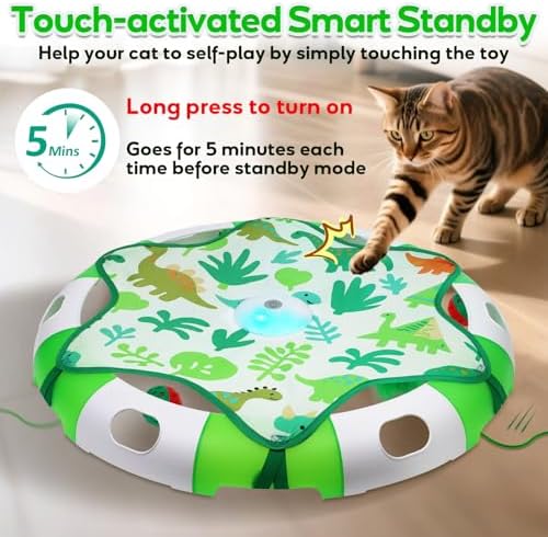Cat Toys for Indoor Cats, Interactive Automatic Hide and Seek Toy, Moving Concealed Feathers Wand Teaser, Bird Chirping Squeaky, Touch Activated, Rechargeable Kitten Toys,Cat Bell Ball to Stimulate