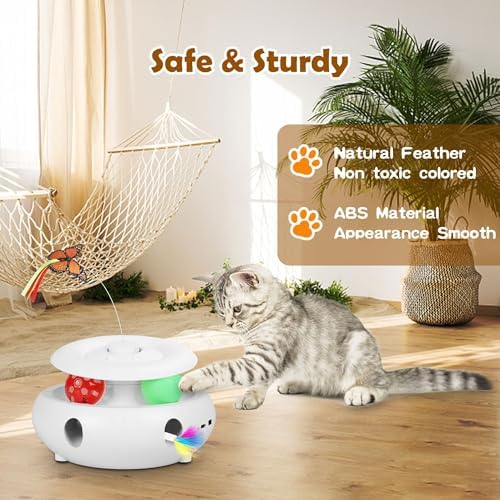 3-in-1 Interactive Cat Toy for Indoor Cats, White