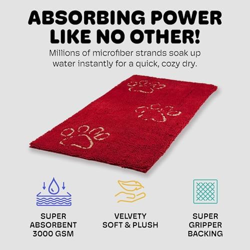 Dog Gone Smart Dirty Dog Doormat Runner - Maroon, 60 x 30 Inches | Fast Drying Rug with Super Gripper Backing for Clean Floors - Absorbent Microfiber and Machine Washable Mat for Muddy Paws