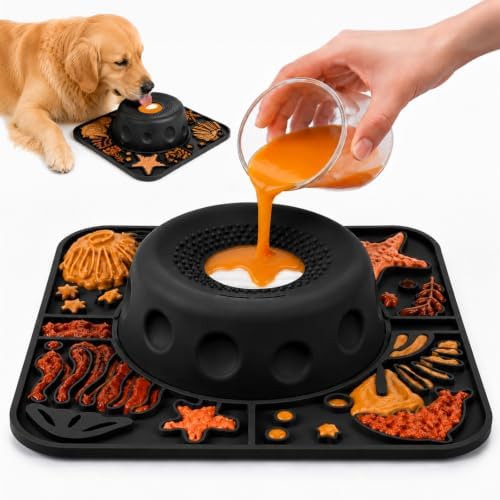 Large Dog Lick Bowl with Rolling Ball, 500ML Slow Feeder Bowl with Lick Mat
