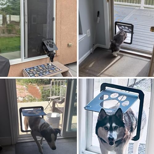 Large Dog Door for Screen Door, Lockable Doggy Door for Sliding Door, Automatic Closing Doggie Pet Screen Door, Build in Large Cat Screen Door