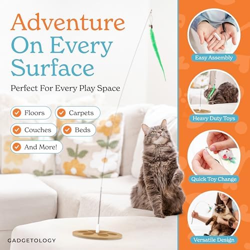 Cat Toys For Indoor Cats: Interactive Cat Toy Wand, 9 Feathers Wand Lures