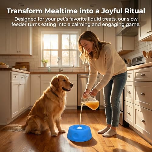 Slow Feeder Lick Bowl with Rolling Ball, Anti-Slip, Blue