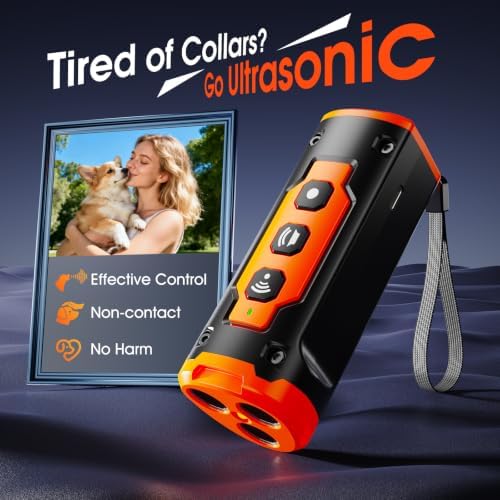 2026 New Dog Bark Deterrent Devices, 1-Touch Anti Barking Device for Dogs with 3 Sonic Heads, 50ft Range, Rechargeable & Safe Dog Training Tool with Flashlight, Helps Improve Behavior