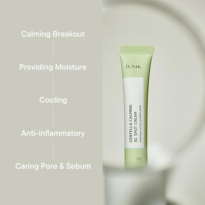 IUNIK 81% Concentrated Centella Calming Gel Acne Spot Cream w/AHA BHA PHA Salicylic Acid Niacinamide Tea Tree Oil-Free Blemish Pimple Lightweight for Adults & Teens .67 Oz Sensitive Acne-prone skin