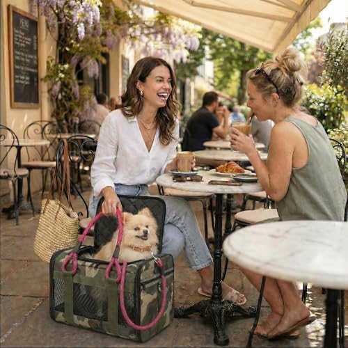 Soft-Sided Pet Carrier, Camo Pink, 19.7 x 11.8 x 11.4 in