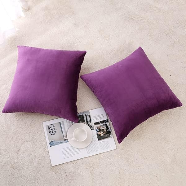 NiNi ALL Purple Velvet Throw Pillow Covers 28x28 Pack of 2 Decorative Couch | Soft Solid Boho Cushion Squar Pillow Cases for Chair Sofa Bedroom Farmhouse Living room Modern Luxury Home Decor Christmas