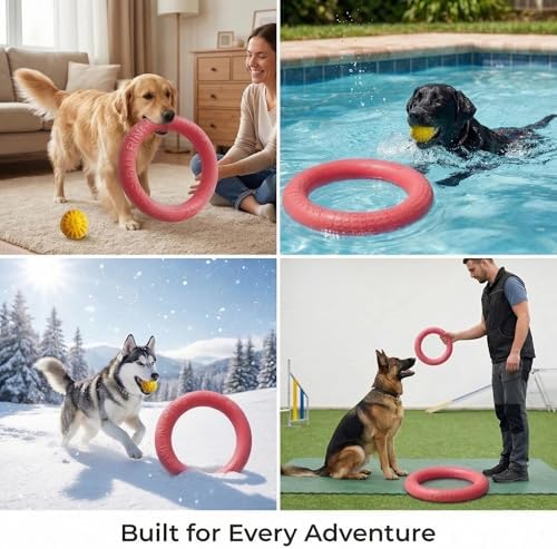Large Dog Toy Ring and Ball Combo Set, Floating EVA 2 Pack (Red, Large)
