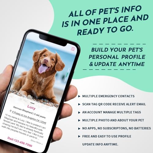 MYLUCKYTAG QR Code Pet ID | Personalized Dog & Cat Collar Tag | Online Profile with Instant Scanned Location Alert Email