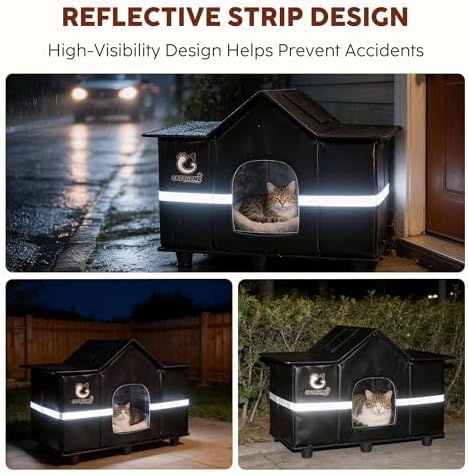 Large Outdoor Heated Cat House with Escape Door 28" x 16" x 17" Black