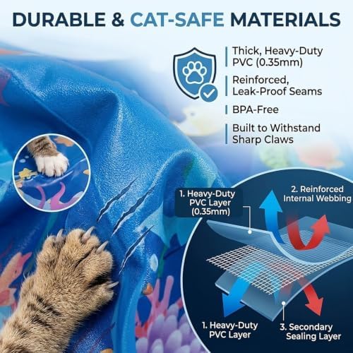 Water Cat Toy,Cooling and Refreshing Cat Water Mat,Cat Anti-Scratch Cooling Mat,Durable Cat Interactive Water Mat，26inch*26inch