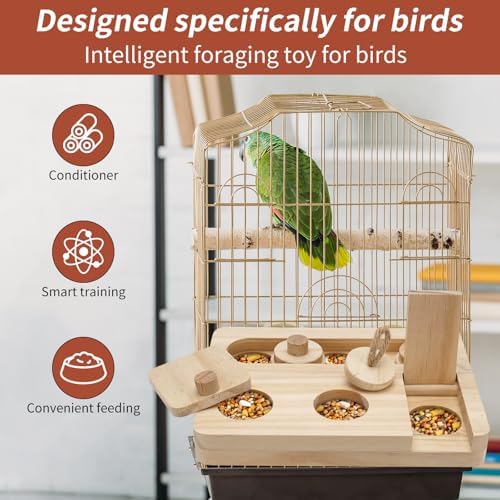 Wooden Bird Foraging Puzzle Feeder for Small Parrots, 7.2 x 5.4 Inch
