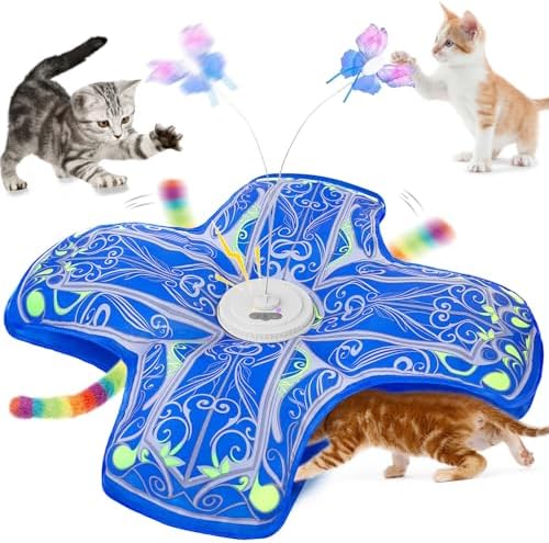 Interactive Cat Toys for Indoor Cats,Automatic Kitten Tunnel Toy | Rechargeable Touch Activated, Hide and Seek Design, Colorful Fluffy Tail & Butterfly, Cat Enrichment Toy for Bored Cats