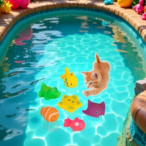 6Pcs Colorful Pool Cat Interactive Toy, Cat Floating Water Toy, Pet Kitten Swimming Bathing Fish Toy, Sensory Toys for Indoor Cats to Self Play