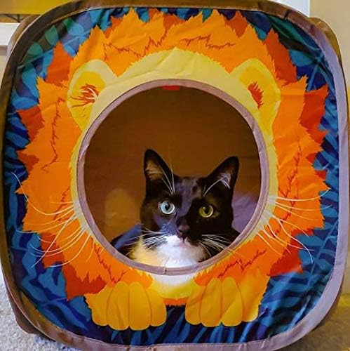 Kitty City Safari Jungle Pop-Up Cat Cube, Collapsible Indoor Cat Hideout & Play Cube with Peekaboo Openings, Easy Storage, 15” x 15” x 15”