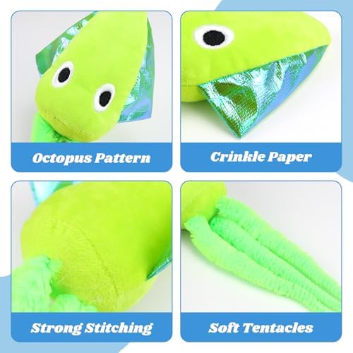Andiker Cat Toy with Catnip, Squid Shaped Cat Chew Toy with Long Tentacle and Crinkle Paper Interactive Kitten Toy for Kittens & Adult Cats (Green)