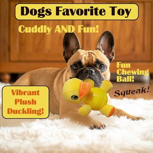 Yellow Duck Plush Chew Toy for Dogs, Soft Plush Dog Toy with Durable Ball for Small, Medium, Large Dogs.