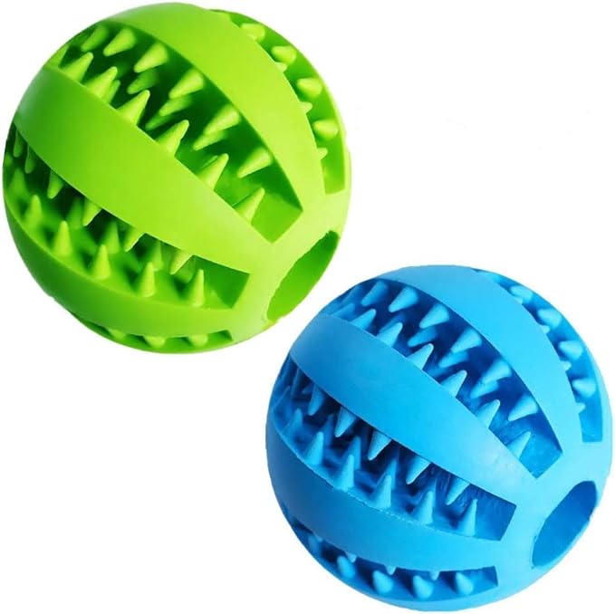 Feixun Dog Treat Toy Ball, Dog Tooth Cleaning Toy, Interactive Dog Toys(1 Green+1 Blue) 2.8" Pack of 2