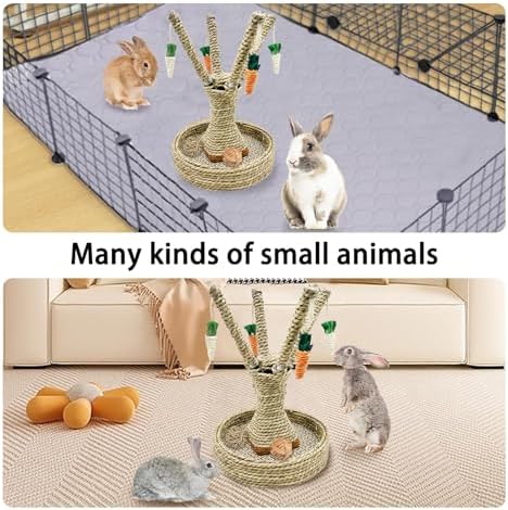 Hamiledyi Bunny Chew Toys Rabbit Rattan Grass Scratcher Climbing Tree Fun Tree Carrot Play Toys for Small Animal Guinea Pig Tooth Cleaning