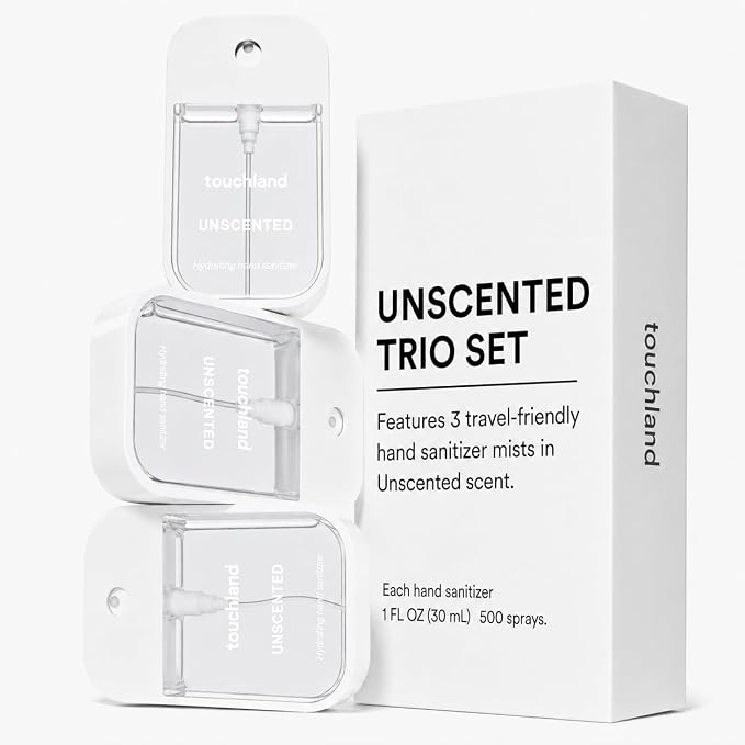 Touchland Hand Sanitizer Spray, Unscented Trio - 3 x 1 FL OZ