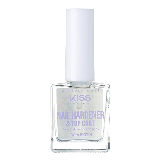 Kiss New York Nail Hardener & Top Coat, Infused with Biotin, Strengthen Nails, Protect Nails, Avoid Breaking and Splitting, Made in Korea