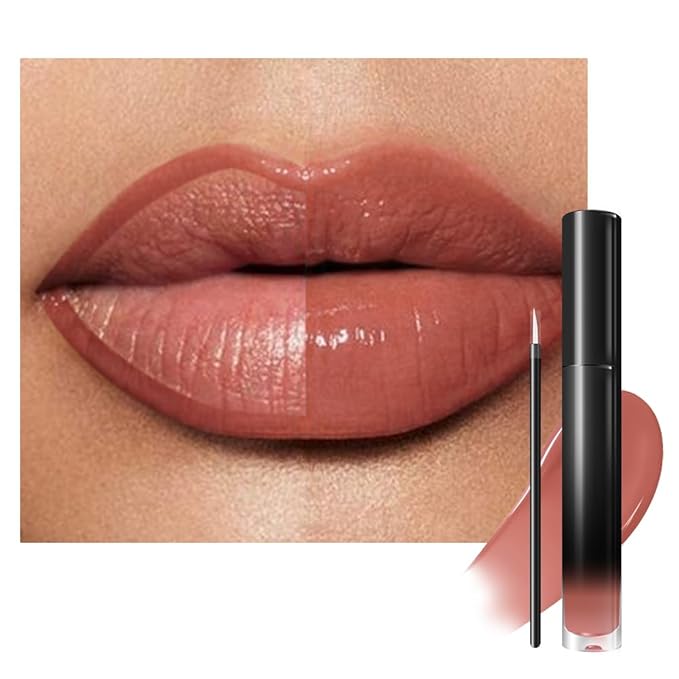 evpct Nude Shiny Glossy Longwear No-Budge Liquid Lip Color Lipstick Makeup, Highly Pigmented Color Instant Shine, Waterproof Long Lasting Lipstick for Women, Lip Stain Gloss with Lip Liner Brush