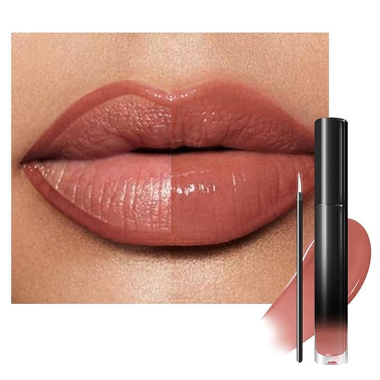 evpct Nude Shiny Glossy Longwear No-Budge Liquid Lip Color Lipstick Makeup, Highly Pigmented Color Instant Shine, Waterproof Long Lasting Lipstick for Women, Lip Stain Gloss with Lip Liner Brush