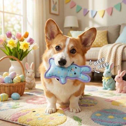 Easter Dog Squeak Toys Polka-dot Rabbit Interactive Stuffed Puppy Teething Toys Durable Canvas Chew Toys for Small Medium Dogs Tough Dog Gifts for Boredom (Rabbit)