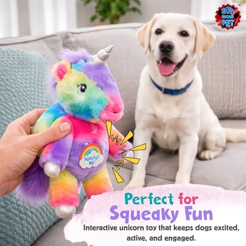 Bow Wow Full Body Squeaker Dog Toy – Plush Squeaky Toy for Dogs – Monster or Unicorn Design – Soft & Fun for Interactive Play – Assorted Colors