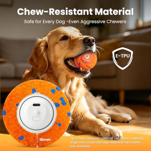 Smart Interactive Dog Toys - Auto Bouncing & Rolling Ball, 3 Interactive Modes, Chew-Resistant E-TPU Material, IPX7 Waterproof, Smart Chase Pet Toy Ball for Medium and Large Dogs - Orange