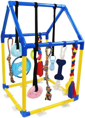 ASOCEA Puppy Play Gym for Small Dogs – Interactive Jungle Gym with 10 Hanging Toys, Adjustable Height, Safe PVC Frame for Indoor Puppy Entertainment, Teething & Mental Stimulation