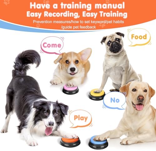Dog Buttons for Communication,Talking Buttons for Dogs,8 Recordable Sound Buttons + 24 Scene Patterns + 1 Dog Button Mat+ 16 AAA Batteries，30 Seconds Dog Buttons for Pet Sound Training Toy