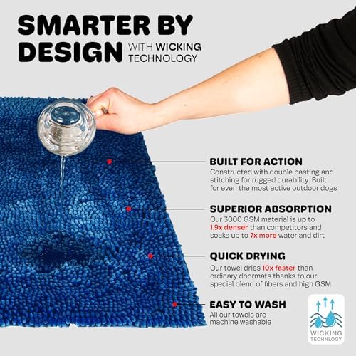 Dog Gone Smart Dirty Dog Doormat - Fast Drying Rug - Marine, 35 x 26 in | Super Gripper Backing for Clean Floors - Absorbent Microfiber and Machine Washable Mat for Muddy Paws