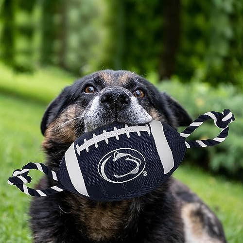 NCAA Penn State Nittany Lions Football Dog Toy, Tough Quality Nylon Materials, Strong Pull Ropes, Inner Squeaker, Collegiate Team Color