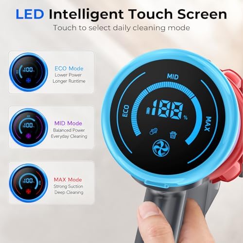 Cordless Vacuum Cleaner, 600W 55KPa Max 75mins Stick Vacuum for Pet Hair | LED Smart Display, Anti-Tangle Brush, 2.5H Fast Charge, 1.5L Dust Cup, 2 Rollers, Handheld Cleaning for Hard Floors, Carpet