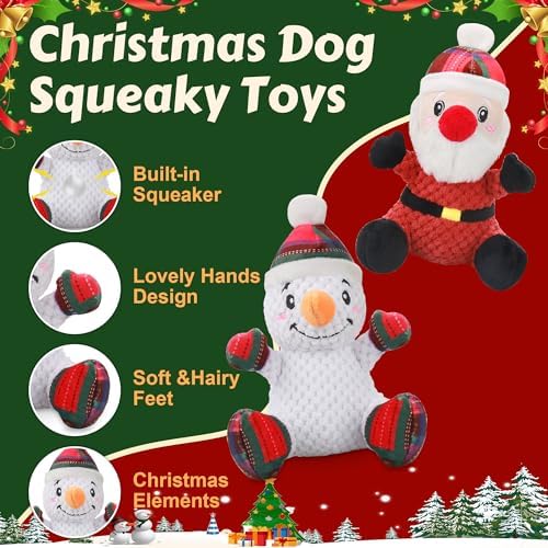 Newget 2Pcs Christmas Squeaky Dog Toys, Plush Dog Toys with Crinkle Paper