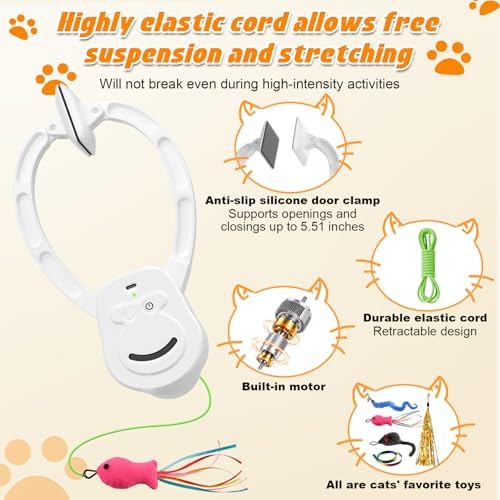 Automatic Interactive Cat Toy Rechargeable, Hanging Cat Toy, Cat Door Toy, Cat Enrichment Toys for Indoor Cats & Kitten, Doorway Electric Cat Teaser for Exercise, Boredom Relief & Fun Games