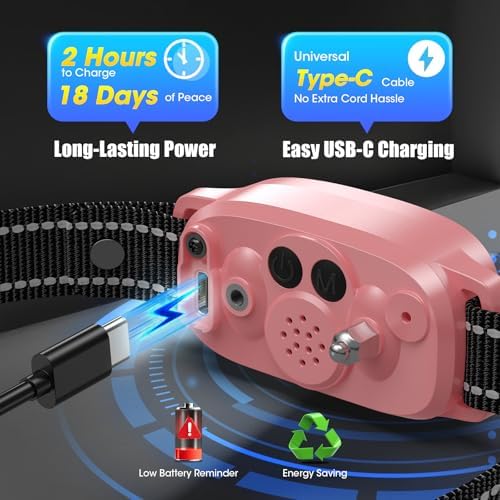 Bark Collar for Small Medium Large Dogs with 5 Training Modes, Pink | AI Bark Recognition, Effective Anti Barking Device with 5 Sensitivity Levels, Rechargeable IP67 Waterproof Anti Bark Collar