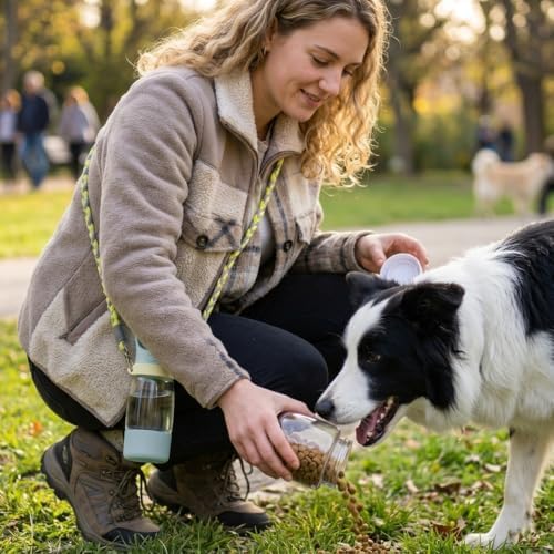 Dog Water Bottle with Food Container, Portable Dog Bowl, Travel Pet Blue