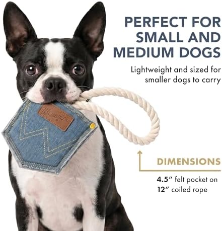 Wrangler Denim Pocket Rope Toy for Dogs, Light Wash Dog Rope Toy