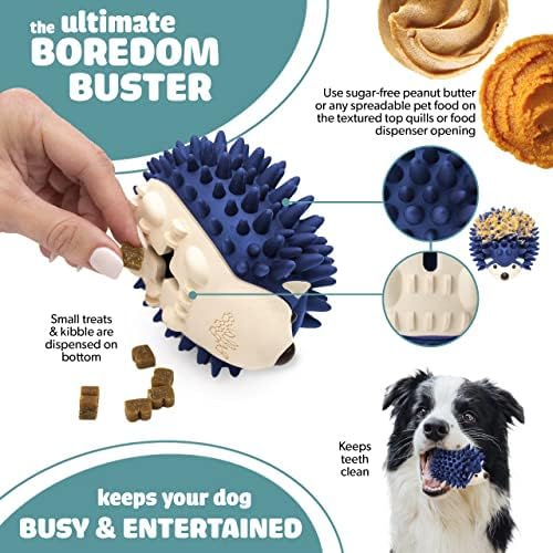 Bella Boo Pets Interactive Dog Toy for Strong Chewers - Freddy The Hedgehog Blue All-in-One Treat Ball + Food Dispensing Slow Feeder Dog IQ Puzzle + Dog Crate Toy for Medium and Large Breed Dogs